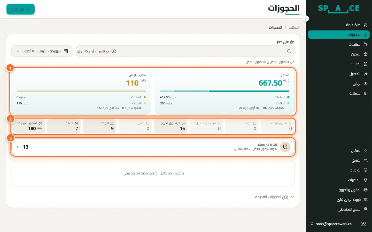 مكتب الاستقبال في SPACE — الإيراد اللحظي واكتشاف النشاط غير المعتاد